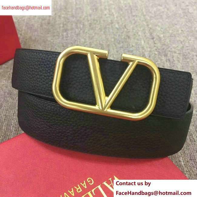 Valentino Width 4cm Togo Leather VLOGO Belt Black