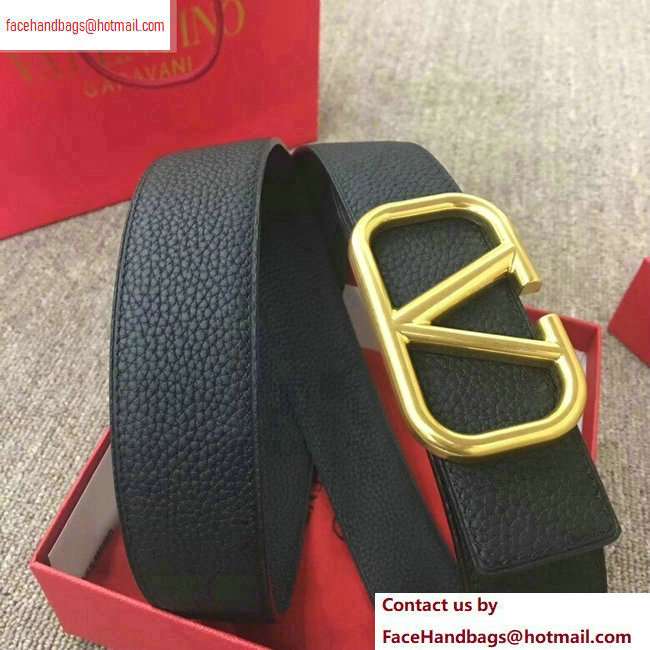 Valentino Width 4cm Togo Leather VLOGO Belt Black - Click Image to Close