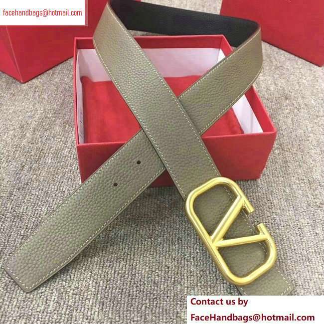 Valentino Width 4cm Togo Leather VLOGO Belt Gray - Click Image to Close