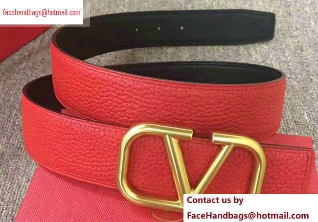 Valentino Width 4cm Togo Leather VLOGO Belt Red - Click Image to Close