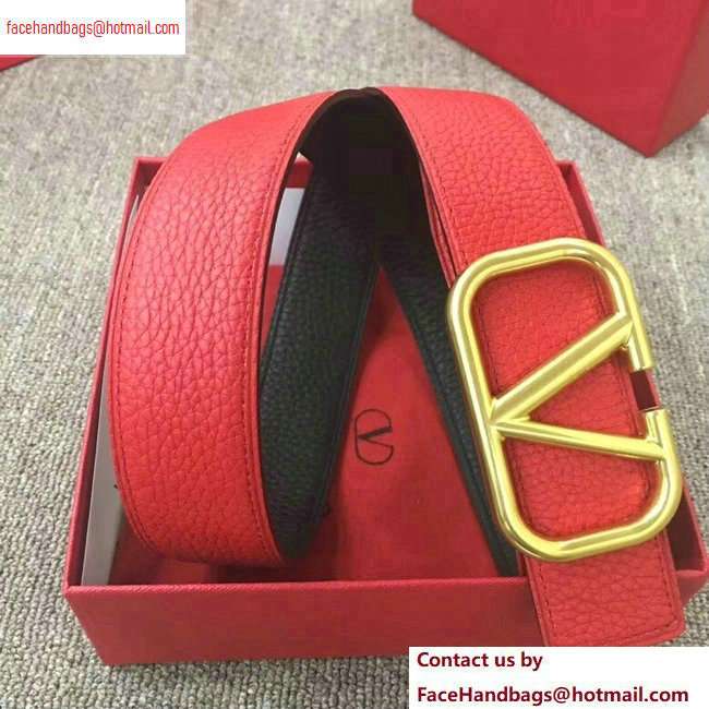 Valentino Width 4cm Togo Leather VLOGO Belt Red