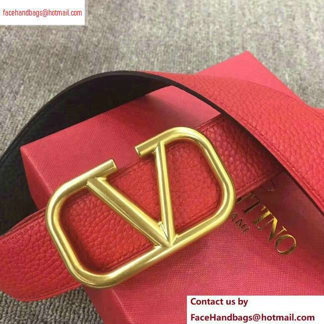 Valentino Width 4cm Togo Leather VLOGO Belt Red