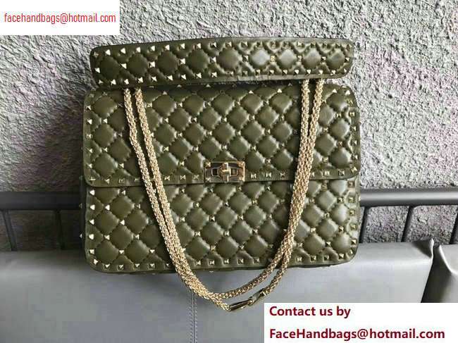 Valentino large Rockstud Spike Chain Bag 0123L army green 2020 - Click Image to Close