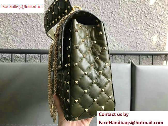Valentino large Rockstud Spike Chain Bag 0123L army green 2020 - Click Image to Close