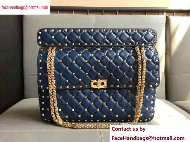 Valentino large Rockstud Spike Chain Bag 0123L royal blue2020 - Click Image to Close