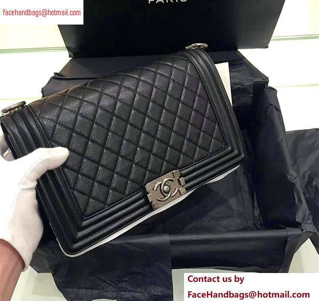 chanel new medium le boy bag black in caviar leather with silver hardware(original quality)