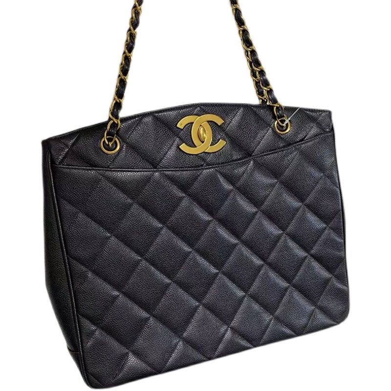 Vintage Chanel Classic Black caviar Leather With gold Hardware - Click Image to Close