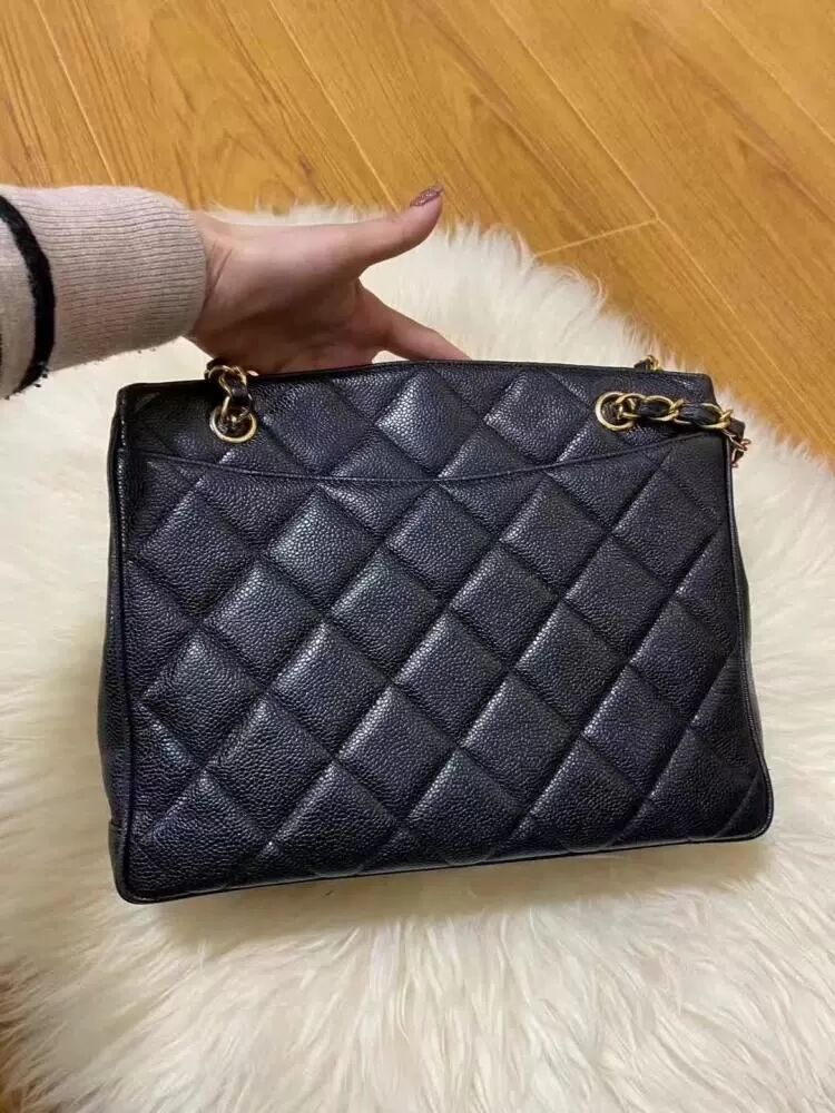 Vintage Chanel Classic Black caviar Leather With gold Hardware