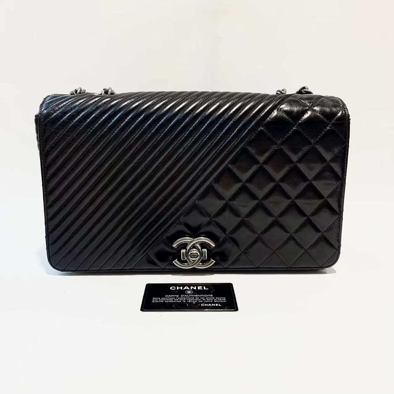 Chanel 1112 Classic 2.55 Black REAL Leather With Silver Hardware - Click Image to Close