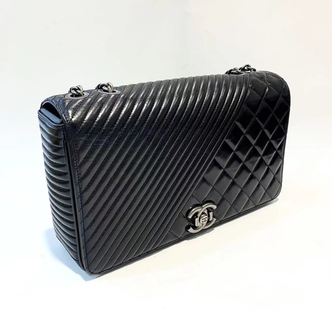 Chanel 1112 Classic 2.55 Black REAL Leather With Silver Hardware - Click Image to Close
