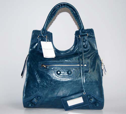 New Balenciaga 218383 Royal Blue Leather Handbag
