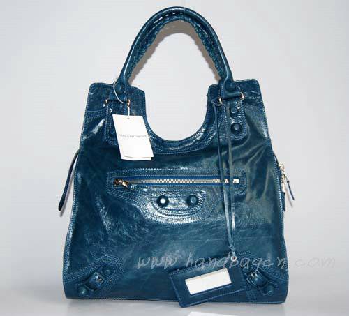 New Balenciaga 218383 Royal Blue Leather Handbag - Click Image to Close