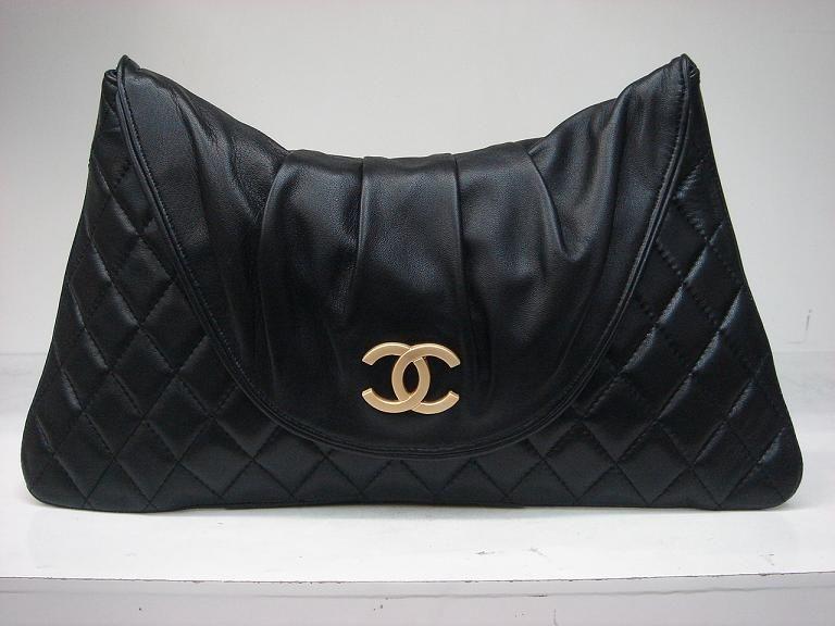 Chanel 223 black Lambskin Leather Evening Bag With Gold Hardware - Click Image to Close