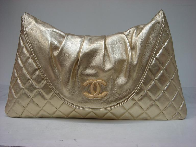 Chanel 223 Gold Lambskin Leather Evening Bag With Gold Hardware