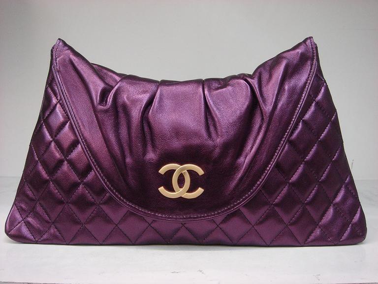 Chanel 223 Purple Lambskin Leather Evening Bag With Gold Hardware