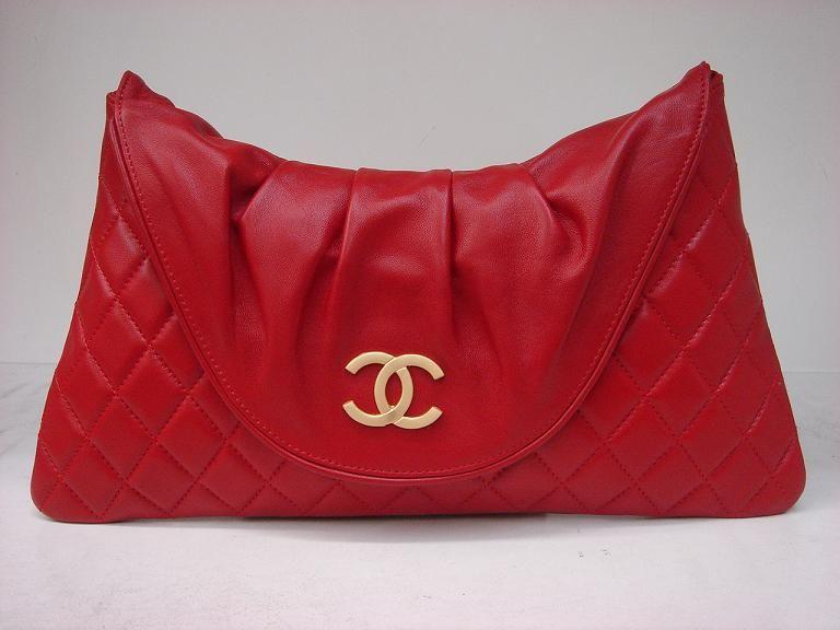 Chanel 223 Red Lambskin Leather Evening Bag With Gold Hardware
