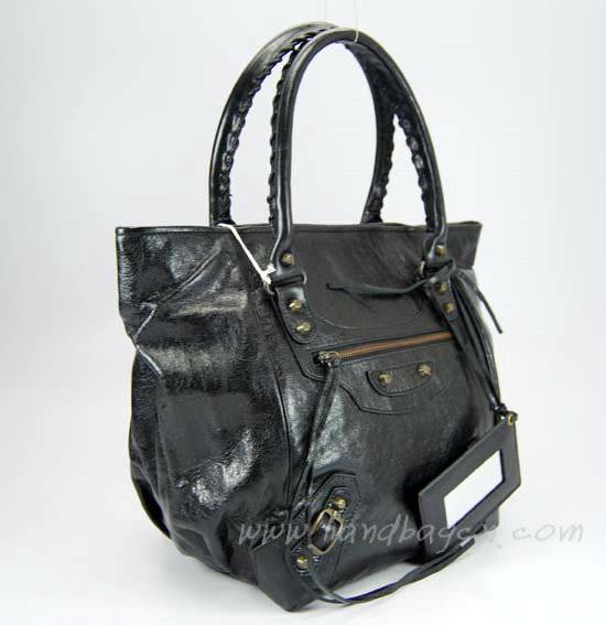Balenciaga 228750 Black Oil Leather Sunday Small Tote Bag