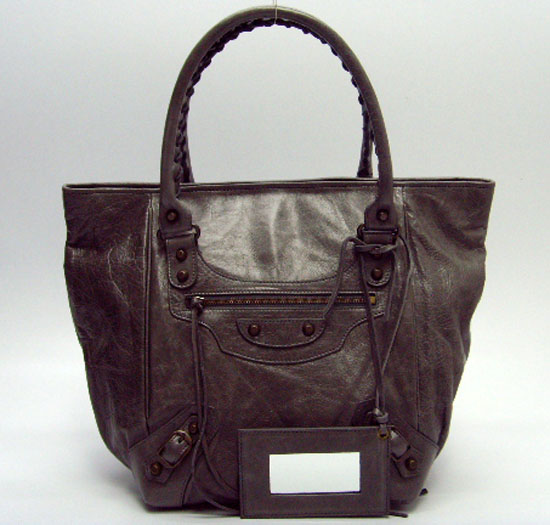 Balenciaga 228750 Silvery Gray Sunday Small Leather Handbag - Click Image to Close