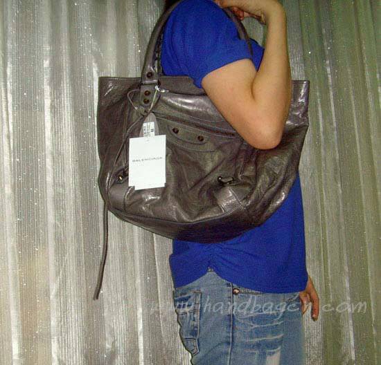Balenciaga 228750 Silvery Gray Sunday Small Leather Handbag