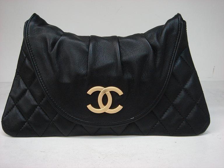 Chanel 229 Black Lambskin Leather Evening Bag With Gold Hardware