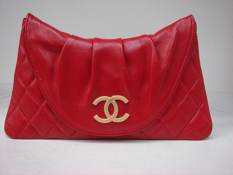 Chanel 229 Red Lambskin Leather Evening Bag With Gold Hardware