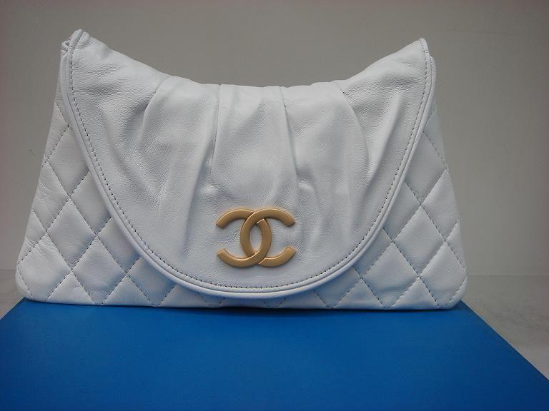 Chanel 229 White Lambskin Leather Evening Bag With Gold Hardware
