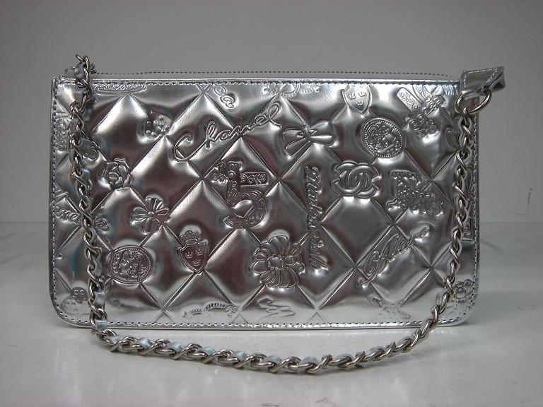 Chanel 232 Light Leather Evening Bag With Silve Hardware