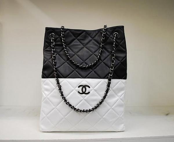 Chanel 238 Replica Handbag Black/White Lambskin Leather With Silver Hardware - Click Image to Close