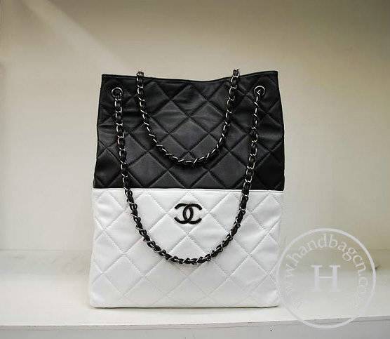 Chanel 238 Replica Handbag Black/White Lambskin Leather With Silver Hardware