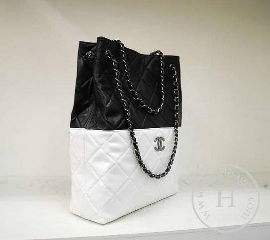 Chanel 238 Replica Handbag Black/White Lambskin Leather With Silver Hardware - Click Image to Close