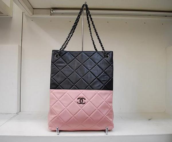 Chanel 239 Replica Handbag Black/Pink Lambskin Leather With Silver Hardware