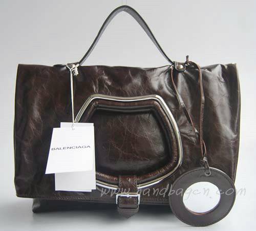 Balenciaga 2948 Dark Coffee Oil Leather Single Handle Bag