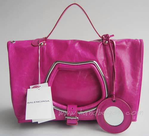 Balenciaga 2948 Rose Red Oil Leather Single Handle Bag - Click Image to Close