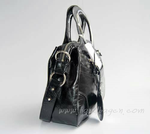 Balenciaga 2949 Black Oil Leather Cutout Detail Medium Bag