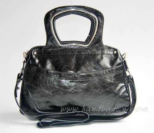 Balenciaga 2949 Black Oil Leather Cutout Detail Medium Bag