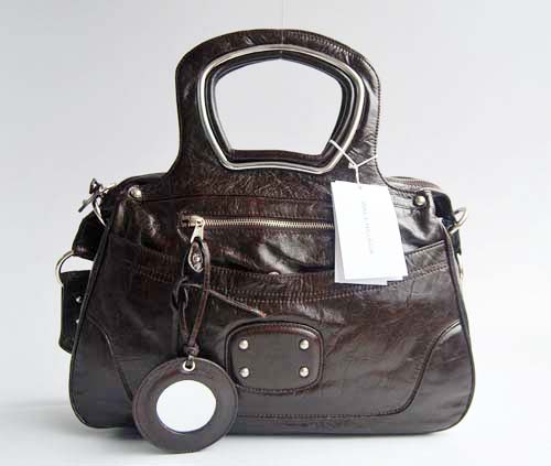 Balenciaga 2949 Dark Coffee Oil Leather Cutout Detail Medium Bag - Click Image to Close