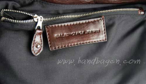 Balenciaga 2949 Dark Coffee Oil Leather Cutout Detail Medium Bag