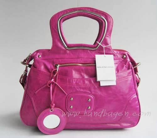 Balenciaga 2949 Rose Red Oil Leather Cutout Detail Medium Bag