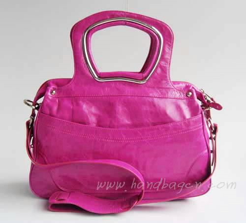 Balenciaga 2949 Rose Red Oil Leather Cutout Detail Medium Bag
