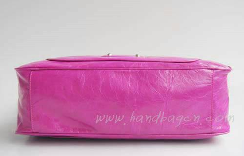 Balenciaga 2949 Rose Red Oil Leather Cutout Detail Medium Bag - Click Image to Close
