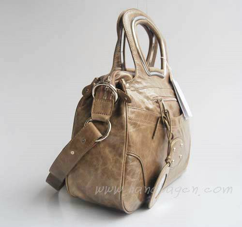 Balenciaga 2949 Silver Grey Oil Leather Cutout Detail Medium Bag - Click Image to Close