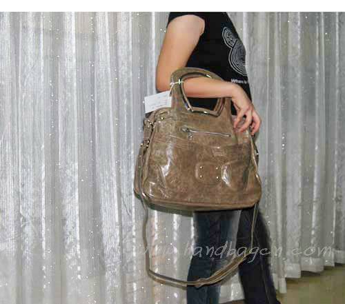Balenciaga 2949 Silver Grey Oil Leather Cutout Detail Medium Bag