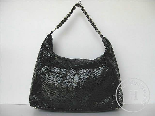 Chanel 335537 Replica Handbag Black Snakeskin Leather With Silver Hardware - Click Image to Close