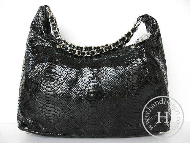 Chanel 335537 Replica Handbag Black Snakeskin Leather With Silver Hardware