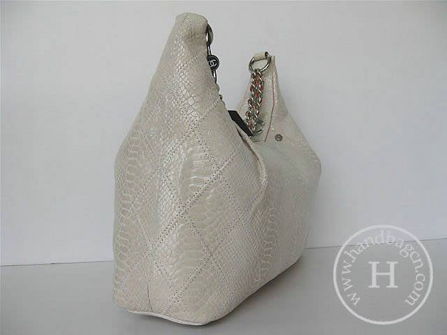 Chanel 335537 Replica Handbag White Snakeskin Leather With Silver Hardware - Click Image to Close