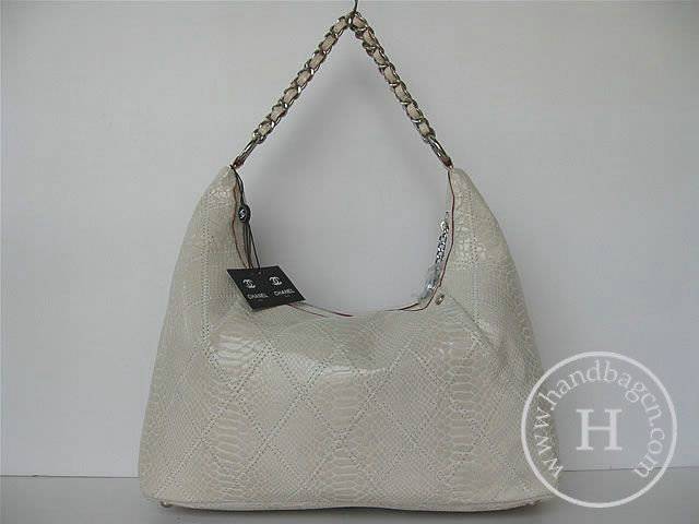 Chanel 335537 Replica Handbag White Snakeskin Leather With Silver Hardware - Click Image to Close