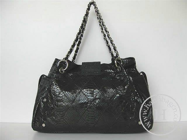 Chanel 335538 Replica Handbag Black Snakeskin Leather With Silver Hardware - Click Image to Close
