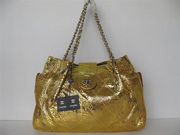 Chanel 335538 Replica Handbag Gold Snakeskin Leather With Silver Hardware