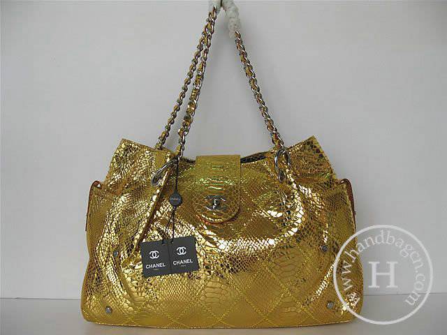 Chanel 335538 Replica Handbag Gold Snakeskin Leather With Silver Hardware