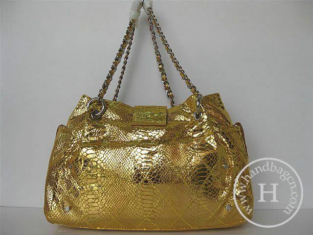 Chanel 335538 Replica Handbag Gold Snakeskin Leather With Silver Hardware - Click Image to Close